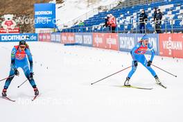 22.01.2022, Antholz, Italy (ITA): Anais Bescond (FRA), Federica Sanfilippo (ITA), (l-r) - IBU World Cup Biathlon, relay women, Antholz (ITA). www.nordicfocus.com. © Thibaut/NordicFocus. Every downloaded picture is fee-liable.