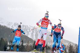 22.01.2022, Antholz, Italy (ITA): Monika Hojnisz-Starega (POL), Amy Baserga (SUI), Chloe Chevalier (FRA), (l-r) - IBU World Cup Biathlon, relay women, Antholz (ITA). www.nordicfocus.com. © Thibaut/NordicFocus. Every downloaded picture is fee-liable.