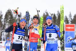 06.03.2022, Kontiolahti, Finland (FIN): Erik Lesser (GER), Quentin Fillon Maillet (FRA), Lukas Hofer (ITA), (l-r) - IBU World Cup Biathlon, pursuit men, Kontiolahti (FIN). www.nordicfocus.com. © Manzoni/NordicFocus. Every downloaded picture is fee-liable.
