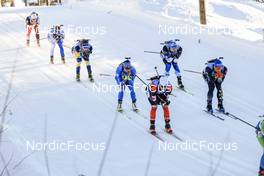 04.03.2022, Kontiolahti, Finland (FIN): Adam Runnalls (CAN), Thomas Bormolini (ITA), Erik Lesser (GER), Rene Zahkna (EST), Peppe Femling (SWE), (l-r) - IBU World Cup Biathlon, relay men, Kontiolahti (FIN). www.nordicfocus.com. © Manzoni/NordicFocus. Every downloaded picture is fee-liable.