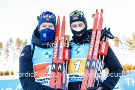 04.03.2022, Kontiolahti, Finland (FIN): Sivert Guttorm Bakken (NOR), Sturla Holm Laegreid (NOR), (l-r) - IBU World Cup Biathlon, relay men, Kontiolahti (FIN). www.nordicfocus.com. © Manzoni/NordicFocus. Every downloaded picture is fee-liable.