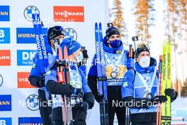 04.03.2022, Kontiolahti, Finland (FIN): Antonin Guigonnat (FRA), Emilien Jacquelin (FRA), Simon Desthieux (FRA), Quentin Fillon Maillet (FRA), (l-r) - IBU World Cup Biathlon, relay men, Kontiolahti (FIN). www.nordicfocus.com. © Manzoni/NordicFocus. Every downloaded picture is fee-liable.