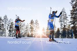 04.03.2022, Kontiolahti, Finland (FIN): Sturla Holm Laegreid (NOR), Simon Desthieux (FRA), (l-r) - IBU World Cup Biathlon, relay men, Kontiolahti (FIN). www.nordicfocus.com. © Manzoni/NordicFocus. Every downloaded picture is fee-liable.