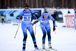 03.03.2022, Kontiolahti, Finland (FIN): Julia Simon (FRA), Justine Braisaz-Bouchet (FRA), (l-r) - IBU World Cup Biathlon, relay women, Kontiolahti (FIN). www.nordicfocus.com. © Manzoni/NordicFocus. Every downloaded picture is fee-liable.