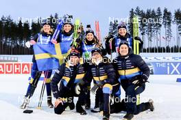 03.03.2022, Kontiolahti, Finland (FIN): Linn Persson (SWE), Anna Magnusson (SWE), Hanna Oeberg (SWE), Elvira Oeberg (SWE), (l-r) - IBU World Cup Biathlon, relay women, Kontiolahti (FIN). www.nordicfocus.com. © Manzoni/NordicFocus. Every downloaded picture is fee-liable.