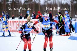 03.03.2022, Kontiolahti, Finland (FIN): Ida Lien (NOR), Ingrid Landmark Tandrevold (NOR), (l-r) - IBU World Cup Biathlon, relay women, Kontiolahti (FIN). www.nordicfocus.com. © Manzoni/NordicFocus. Every downloaded picture is fee-liable.
