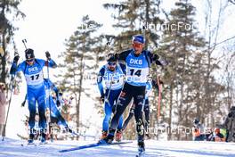 12.03.2022, Otepaeae, Estonia (EST): Antonin Guigonnat (FRA), Benjamin Weger (SUI), Erik Lesser (GER), (l-r) - IBU World Cup Biathlon, mass men, Estonia (EST). www.nordicfocus.com. © Manzoni/NordicFocus. Every downloaded picture is fee-liable.