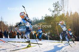 12.03.2022, Otepaeae, Estonia (EST): Mari Eder (FIN), Elisa Gasparin (SUI), Suvi Minkkinen (FIN), (l-r) - IBU World Cup Biathlon, mass women, Estonia (EST). www.nordicfocus.com. © Manzoni/NordicFocus. Every downloaded picture is fee-liable.