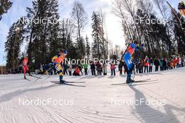 13.03.2022, Otepaeae, Estonia (EST): David Komatz (AUT), Jesper Nelin (SWE), Simon Desthieux (FRA), (l-r) - IBU World Cup Biathlon, mixed relay, Estonia (EST). www.nordicfocus.com. © Manzoni/NordicFocus. Every downloaded picture is fee-liable.
