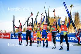 13.03.2022, Otepaeae, Estonia (EST): Marte Olsbu Roeiseland (NOR), Sturla Holm Laegreid (NOR), Hanna Oeberg (SWE), Sebastian Samuelsson (SWE), Franziska Preuss (GER), Erik Lesser (GER), (l-r) - IBU World Cup Biathlon, single mixed relay, Estonia (EST). www.nordicfocus.com. © Manzoni/NordicFocus. Every downloaded picture is fee-liable.