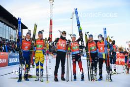 13.03.2022, Otepaeae, Estonia (EST): Sebastian Samuelsson (SWE), Hanna Oeberg (SWE), Sturla Holm Laegreid (NOR), Marte Olsbu Roeiseland (NOR), Franziska Preuss (GER), Erik Lesser (GER), (l-r) - IBU World Cup Biathlon, single mixed relay, Estonia (EST). www.nordicfocus.com. © Manzoni/NordicFocus. Every downloaded picture is fee-liable.