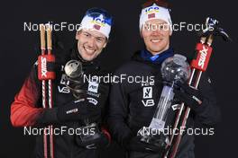 20.03.2022, Oslo, Norway (NOR): Sturla Holm Laegreid (NOR), Sivert Guttorm Bakken (NOR), (l-r) - IBU World Cup Biathlon, cups, Oslo (NOR). www.nordicfocus.com. © Manzoni/NordicFocus. Every downloaded picture is fee-liable.