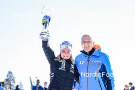 20.03.2022, Oslo, Norway (NOR): Marte Olsbu Roeiseland (NOR), Olle Dahlin (SWE), IBU President, (l-r)  - IBU World Cup Biathlon, mass women, Oslo (NOR). www.nordicfocus.com. © Manzoni/NordicFocus. Every downloaded picture is fee-liable.