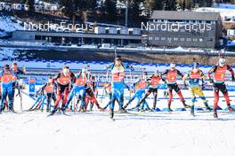 20.03.2022, Oslo, Norway (NOR): Vetle Sjaastad Christiansen (NOR), Emilien Jacquelin (FRA), Quentin Fillon Maillet (FRA), Fabien Claude (FRA), Erik Lesser (GER), Tarjei Boe (NOR), Sturla Holm Laegreid (NOR), (l-r) - IBU World Cup Biathlon, mass men, Oslo (NOR). www.nordicfocus.com. © Manzoni/NordicFocus. Every downloaded picture is fee-liable.