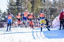 20.03.2022, Oslo, Norway (NOR): Simon Desthieux (FRA), Vetle Sjaastad Christiansen (NOR), Tero Seppala (FIN), Sivert Guttorm Bakken (NOR), Sebastian Samuelsson (SWE), (l-r) - IBU World Cup Biathlon, mass men, Oslo (NOR). www.nordicfocus.com. © Manzoni/NordicFocus. Every downloaded picture is fee-liable.