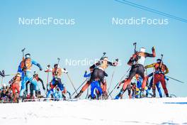 20.03.2022, Oslo, Norway (NOR): Tommaso Giacomel (ITA), Aleksander Fjeld Andersen (NOR), Erlend Bjoentegaard (NOR), (l-r) - IBU World Cup Biathlon, mass men, Oslo (NOR). www.nordicfocus.com. © Manzoni/NordicFocus. Every downloaded picture is fee-liable.