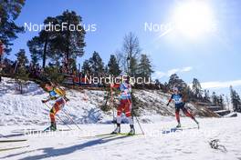 20.03.2022, Oslo, Norway (NOR): Lotte Lie (BEL), Baiba Bendika (LAT), Karoline Offigstad Knotten (NOR), (l-r) - IBU World Cup Biathlon, mass women, Oslo (NOR). www.nordicfocus.com. © Manzoni/NordicFocus. Every downloaded picture is fee-liable.