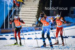 19.03.2022, Oslo, Norway (NOR): Tarjei Boe (NOR), Simon Desthieux (FRA), Simon Eder (AUT), (l-r) - IBU World Cup Biathlon, pursuit men, Oslo (NOR). www.nordicfocus.com. © Manzoni/NordicFocus. Every downloaded picture is fee-liable.