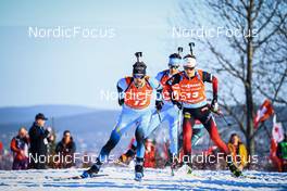 19.03.2022, Oslo, Norway (NOR): Simon Desthieux (FRA), Tarjei Boe (NOR), (l-r) - IBU World Cup Biathlon, pursuit men, Oslo (NOR). www.nordicfocus.com. © Manzoni/NordicFocus. Every downloaded picture is fee-liable.
