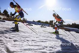 19.03.2022, Oslo, Norway (NOR): Jesper Nelin (SWE), Tsukasa Kobonoki (JPN), (l-r) - IBU World Cup Biathlon, pursuit men, Oslo (NOR). www.nordicfocus.com. © Manzoni/NordicFocus. Every downloaded picture is fee-liable.