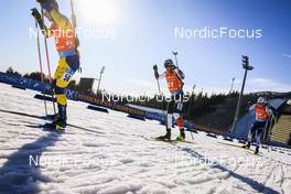 19.03.2022, Oslo, Norway (NOR): Jesper Nelin (SWE), Tsukasa Kobonoki (JPN), Otto Invenius (FIN), (l-r) - IBU World Cup Biathlon, pursuit men, Oslo (NOR). www.nordicfocus.com. © Manzoni/NordicFocus. Every downloaded picture is fee-liable.