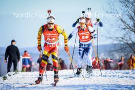 19.03.2022, Oslo, Norway (NOR): Florent Claude (BEL), Heikki Laitinen (FIN), (l-r) - IBU World Cup Biathlon, pursuit men, Oslo (NOR). www.nordicfocus.com. © Manzoni/NordicFocus. Every downloaded picture is fee-liable.
