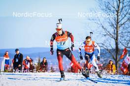 19.03.2022, Oslo, Norway (NOR): Erlend Bjoentegaard (NOR), Jakub Stvrtecky (CZE), (l-r) - IBU World Cup Biathlon, pursuit men, Oslo (NOR). www.nordicfocus.com. © Manzoni/NordicFocus. Every downloaded picture is fee-liable.