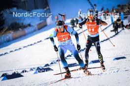 19.03.2022, Oslo, Norway (NOR): Emilien Jacquelin (FRA), David Zobel (GER), (l-r) - IBU World Cup Biathlon, pursuit men, Oslo (NOR). www.nordicfocus.com. © Manzoni/NordicFocus. Every downloaded picture is fee-liable.