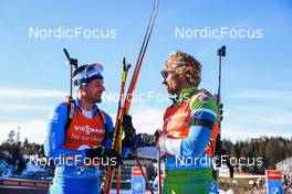 19.03.2022, Oslo, Norway (NOR): Dominik Windisch (ITA), Klemen Bauer (SLO), (l-r) - IBU World Cup Biathlon, pursuit men, Oslo (NOR). www.nordicfocus.com. © Manzoni/NordicFocus. Every downloaded picture is fee-liable.