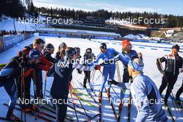 19.03.2022, Oslo, Norway (NOR): Retiring athletes celebrating - IBU World Cup Biathlon, pursuit men, Oslo (NOR). www.nordicfocus.com. © Manzoni/NordicFocus. Every downloaded picture is fee-liable.