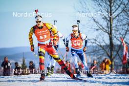 19.03.2022, Oslo, Norway (NOR): Florent Claude (BEL), Heikki Laitinen (FIN), (l-r) - IBU World Cup Biathlon, pursuit men, Oslo (NOR). www.nordicfocus.com. © Manzoni/NordicFocus. Every downloaded picture is fee-liable.