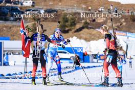 19.03.2022, Oslo, Norway (NOR): Tiril Eckhoff (NOR), Paulina Fialkova (SVK), Marte Olsbu Roeiseland (NOR), (l-r) - IBU World Cup Biathlon, pursuit women, Oslo (NOR). www.nordicfocus.com. © Manzoni/NordicFocus. Every downloaded picture is fee-liable.