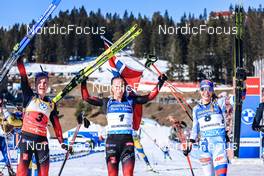 19.03.2022, Oslo, Norway (NOR): Marte Olsbu Roeiseland (NOR), Tiril Eckhoff (NOR), Paulina Fialkova (SVK), (l-r) - IBU World Cup Biathlon, pursuit women, Oslo (NOR). www.nordicfocus.com. © Manzoni/NordicFocus. Every downloaded picture is fee-liable.