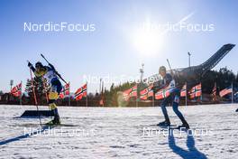 18.03.2022, Oslo, Norway (NOR): Martin Ponsiluoma (SWE), Sebastian Stalder (SUI), (l-r) - IBU World Cup Biathlon, sprint men, Oslo (NOR). www.nordicfocus.com. © Manzoni/NordicFocus. Every downloaded picture is fee-liable.