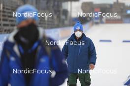 16.03.2022, Oslo, Norway (NOR): Event Feature: Infront technician Paul at work - IBU World Cup Biathlon, training, Oslo (NOR). www.nordicfocus.com. © Manzoni/NordicFocus. Every downloaded picture is fee-liable.