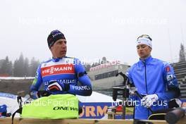 16.03.2022, Oslo, Norway (NOR): Quentin Fillon Maillet (FRA), Eric Perrot (FRA), (l-r) - IBU World Cup Biathlon, training, Oslo (NOR). www.nordicfocus.com. © Manzoni/NordicFocus. Every downloaded picture is fee-liable.