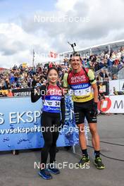 05.08.2022, Sandnes, Norway (NOR): Ying Wen (CHN), Quentin Fillon Maillet (FRA), (l-r) - BLINK22 Festival Biathlon - Sandnes (NOR). www.nordicfocus.com. © Manzoni/NordicFocus. Every downloaded picture is fee-liable.