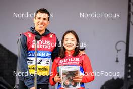 05.08.2022, Sandnes, Norway (NOR): Quentin Fillon Maillet (FRA), Ying Wen (CHN), (l-r) - BLINK22 Festival Biathlon - Sandnes (NOR). www.nordicfocus.com. © Manzoni/NordicFocus. Every downloaded picture is fee-liable.