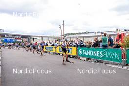 06.08.2022, Sandnes, Norway (NOR): Fabien Claude (FRA), Quentin Fillon Maillet (FRA), Oeyvind Aalling Lio (NOR), (l-r) - BLINK22 Festival Biathlon - Sandnes (NOR). www.nordicfocus.com. © Manzoni/NordicFocus. Every downloaded picture is fee-liable.