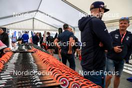 05.08.2022, Sandnes, Norway (NOR): Event Feature: roller skis in the athletes tent, Event Feature: - BLINK22 Festival Biathlon - Sandnes (NOR). www.nordicfocus.com. © Manzoni/NordicFocus. Every downloaded picture is fee-liable.