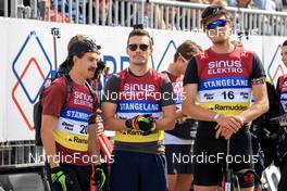05.08.2022, Sandnes, Norway (NOR): Adam Runnalls (CAN), Christian Gow (CAN), Jules Burnotte (CAN), (l-r) - BLINK22 Festival Biathlon - Sandnes (NOR). www.nordicfocus.com. © Manzoni/NordicFocus. Every downloaded picture is fee-liable.