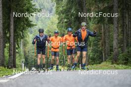 08.09.2022, Lavaze, Italy (ITA): Lukas Hofer (ITA), Oskar Brandt (SWE), Malte Stefansson (SWE), Jesper Nelin (SWE), (l-r)  - Biathlon summer training, Lavaze (ITA). www.nordicfocus.com. © Vanzetta/NordicFocus. Every downloaded picture is fee-liable.