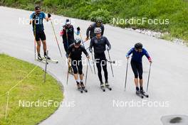 01.07.2022, Lenzerheide, Switzerland (SUI): Serafin Wiestner (SUI), Laurin Fravi (SUI), Nico Salutt (SUI), Niklas Hartweg (SUI), Dajan Danuser (SUI), Sandro Bovisi (SUI), (l-r) - Biathlon summer training, Lenzerheide (SUI). www.nordicfocus.com. © Manzoni/NordicFocus. Every downloaded picture is fee-liable.