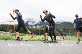 01.07.2022, Lenzerheide, Switzerland (SUI): Laurin Fravi (SUI), Nico Salutt (SUI), Niklas Hartweg (SUI), Dajan Danuser (SUI), Serafin Wiestner (SUI), (l-r) - Biathlon summer training, Lenzerheide (SUI). www.nordicfocus.com. © Manzoni/NordicFocus. Every downloaded picture is fee-liable.