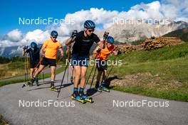 10.09.2022, Lavaze, Italy (ITA): Jesper Nelin (SWE), Malte Stefansson (SWE), Oskar Brandt (SWE), Peppe Femling (SWE), Sebastian Samuelsson (SWE), (l-r)  - Biathlon summer training, Lavaze (ITA). www.nordicfocus.com. © Barbieri/NordicFocus. Every downloaded picture is fee-liable.
