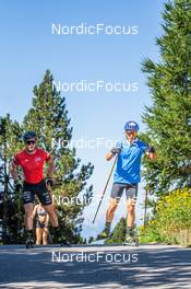 27.07.2022, Font-Romeu, France (FRA): Remi Broutier  (FRA), Oscar Lombardot (FRA), (l-r) - Biathlon summer training, Font-Romeu (FRA). www.nordicfocus.com. © Authamayou/NordicFocus. Every downloaded picture is fee-liable.
