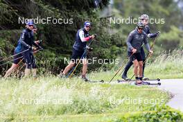 01.07.2022, Lenzerheide, Switzerland (SUI): Jeremy Finello (SUI), Sandro Bovisi (SUI), Dajan Danuser (SUI), Niklas Hartweg (SUI), (l-r) - Biathlon summer training, Lenzerheide (SUI). www.nordicfocus.com. © Manzoni/NordicFocus. Every downloaded picture is fee-liable.