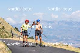 31.07.2022, Font-Romeu, France (FRA): Jacques Jefferies (FRA), Oscar Lombardot (FRA), (l-r) - Biathlon summer training, Font-Romeu (FRA). www.nordicfocus.com. © Authamayou/NordicFocus. Every downloaded picture is fee-liable.