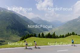 20.06.2022, Andermatt, Switzerland (SUI): Joscha Burkhalter (SUI), Ladina Meier-Ruge (SUI), Sebastian Stalder (SUI), (l-r) - Biathlon summer training, Andermatt (SUI). www.nordicfocus.com. © Manzoni/NordicFocus. Every downloaded picture is fee-liable.