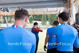 27.06.2022, Premanon, France (FRA): Fabien Claude (FRA), Quentin Fillon Maillet (FRA), Antonin Guigonnat (FRA), Eric Perrot (FRA), (l-r) - Biathlon summer training, Premanon (FRA). www.nordicfocus.com. © Manzoni/NordicFocus. Every downloaded picture is fee-liable.